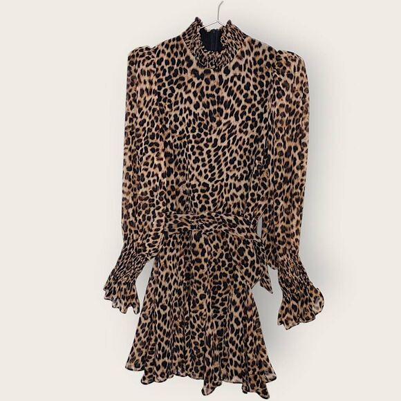 Zara Womens Dress Sz M Cheetah Animal Print Ruffle Princess Coastal Cowgirl Belt - Picture 12 of 16
